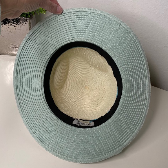 Genie by Eugenia Kim Billie Straw Fedora Sun‎ Hat Mint Green Cream Blue Coastal